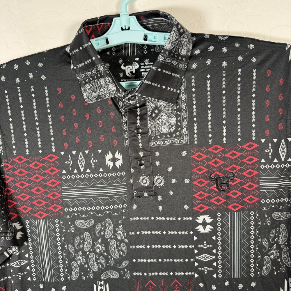 Cowboy Hardware Polo Shirt Mens Medium Black Western Cowboy Performance Golf